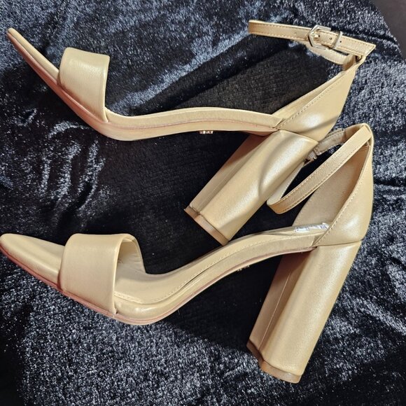 Sam Edelman Yaro Block Heel Sandals Size 7.5 Leather Ankle Strap Beige Nude - Picture 7 of 8